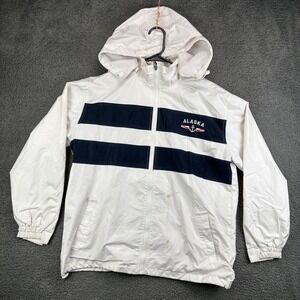 DIMCO APPAREL Mens Windbreaker Jacket White Navy Stripe Alaska Anchor Logo M